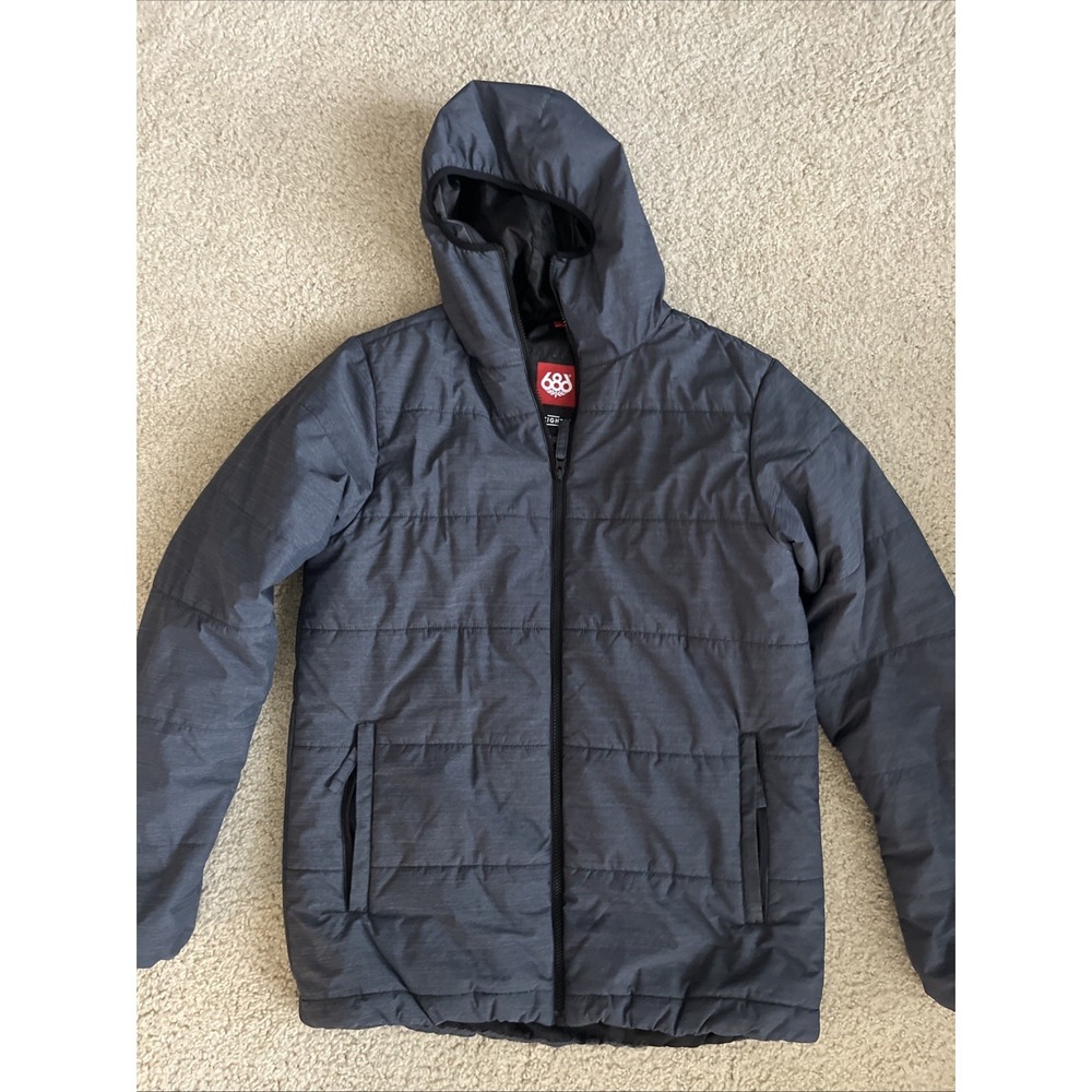 686 Warmix Puffy Jacket Men's Medium Puffer Waterproof Insulated Zip Hooded Gray